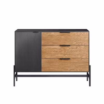 SoBuy Buffet Bas Commode Armoire de Rangement avec 1 Porte et 3 Tiroirs Noir Naturel