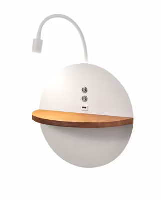 Dual – Applique murale avec étagère et lumière LED 15W Fabas Luce Touch variateur – Blanc mat avec bois USB intégré