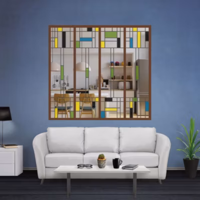 Verrière 4 verres Indiana – L x H : 135 x 125 cm – Laqué brun 2650 granité – verre Clair inclus