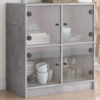 vidaXL Armoire latérale avec portes en verre gris béton 68x37x75,5 cm 836381