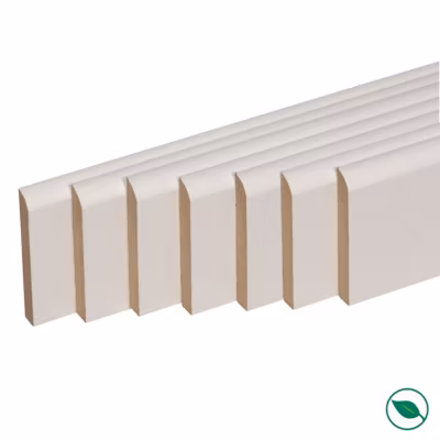 lot de 7 plinthes bord arrondi MDF revêtues blanc 2200 x 120 x 12 mm
