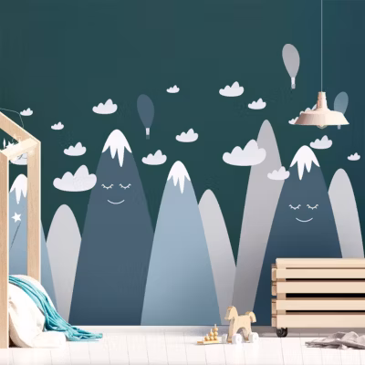 Stickers muraux enfants – Décoration chambre bébé – Autocollant Sticker mural géant enfant montagnes scandinaves BOYKA – 60x90cm