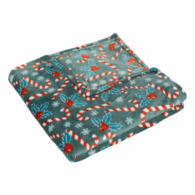 Plaid de Noël motif houx – 130 x 180 cm – Vert et rouge