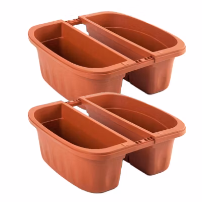 Klunia 40 – Lot de 2 balcons doubles de 40 cm avec crochets réglables et réserve d&rsquo;eau – Tenné