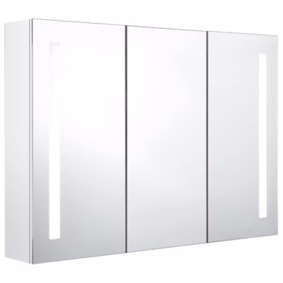 Armoire Murale à miroir LED, Armoire de Toilette, Meuble Salle de Bain 89x14x62cm Blanc brillant