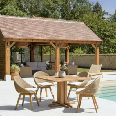 Salon de jardin macabane bois massif marron 4 personnes