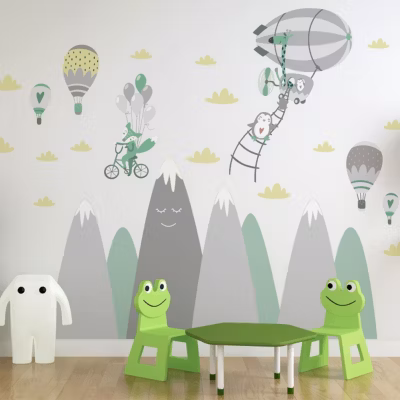 Stickers montagnes scandinaves animaux saltimbanques 80 x 120 cm