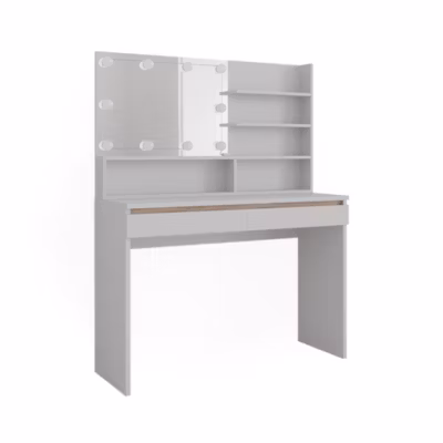 Vicco Coiffeuse Blanc 120cm avec étagère miroir et éclairage LED