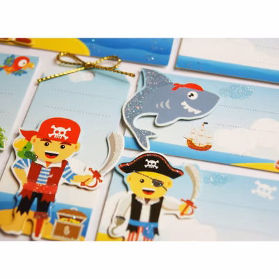 8 étiquettes autocollantes cadeaux – Pirates – Cordelettes
