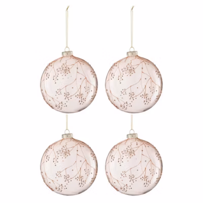Lot de 4 Boules de Noël « Branches » 12cm Rose