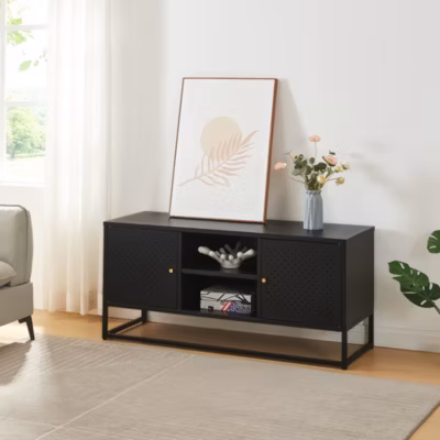 Meuble TV Janakkala acier 120 x 40 x 55 cm noir en.casa