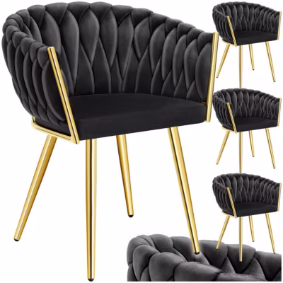 Lot de chaises de salle à manger rembourrée avec revêtement en velours et design noué noir/or