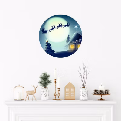 Sticker Noël voyage du père noël – Autocollants stickers adhésifs noël – décoration fêtes – 20x20cm