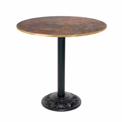 Table style bistrot ronde 70cm rouille underground chants laiton  – Restootab