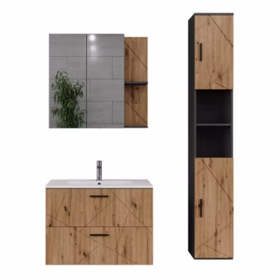 Vicco Ensemble de meubles de salle de bains Anthracite/Chêne de force doré 4 pièces