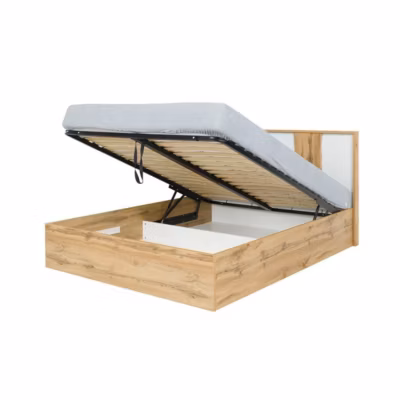 Lit coffre WOOD 180 x 200 cm avec LED  Chene et blanc alpin  Lit adulte design