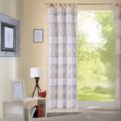 Voilage tamisant à rayures et passants (145×245 cm – Beige)