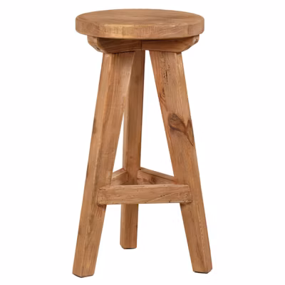 Tabouret de bar rond H. 65 cm en bois massif pin recyclé – CHALET