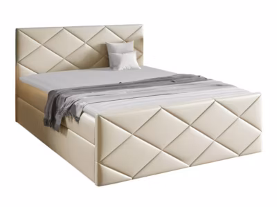 Lit continental Baltimore 155, Double, Brun clair, Faux cuir