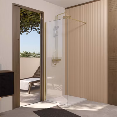 Paroi de Douche 70×195 cm en Verre Trempé 5 mm – Finition Or Brossé – GOLD ELEMENTARY