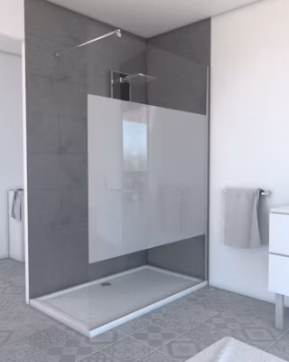 Paroi de Douche Dépolie 140x200cm + Barre de fixation extensible – Verre 8mm – Finition Chrome