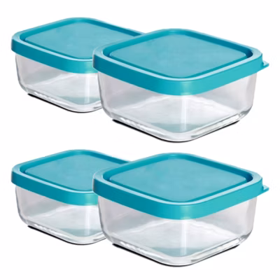 Lot de 4 boîtes de conservation avec couvercle hermétique frigoverre – Longueur 22 x Profondeur 22 x Hauteur 9.4 cm