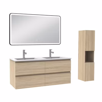 Meuble salle de Bain 120cm avec colonne + miroir 3 couleurs Chêne Wotan