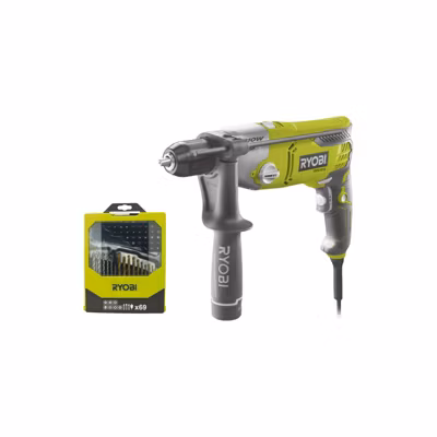 Pack RYOBI Perceuse à percussion RPD1010K – 1010W – Coffret de 69 accessoires – RAK69MIX