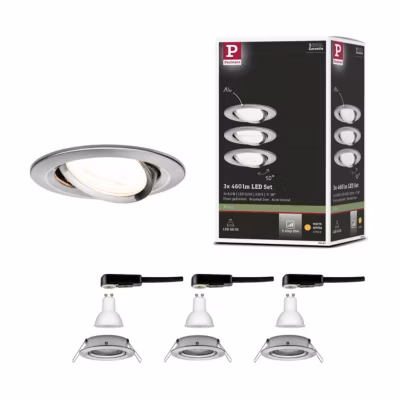 Spot encastré LED 3-Step-Dim Nova Kit de base orientable rond 84mm 50 GU10 3×6,5W 3x460lm 230V gradable 2700K Acier brossé