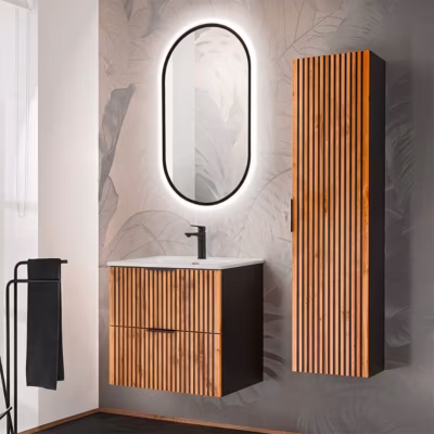 Ensemble meuble simple vasque encastree 60cm et colonne Gaia Bois et Noir