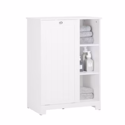 Armoire à Linge avec Sac à Linge, Meuble Bas de Salle de Bain, BZR105-W, SoBuy