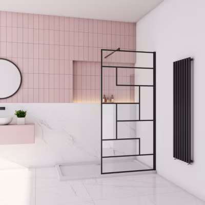 Paroi de douche à l&rsquo;italienne 90x200cm avec barre de fixation 70-120cm,8mm verre anticalcaire,style atelier – Noir mat
