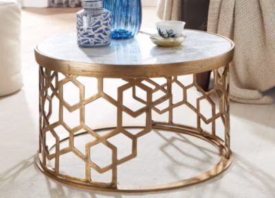 Table Basse Ronde Marbre 60x60x36 cm Petite Table de Salon Moderne Blanc FineBuy