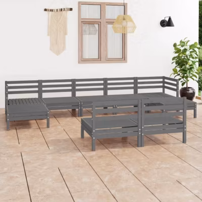 vidaXL Bois de Pin Massif Salon de Jardin 9 pcs Mobilier de Patio Meubles d&rsquo;Extérieur Mobilier de Jardin Ensemble de Meubles 30833