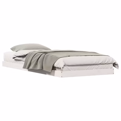 Lit simple, Lit adulte, Cadre de lit surélevé Blanc 213.5 x 104 x 9 cm Pin massif