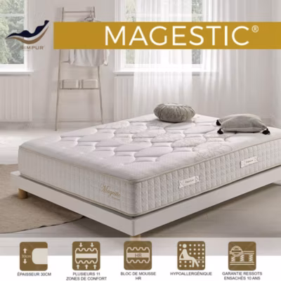 Matelas 90×190 magestic – ressorts ensachés avec mousse de confort multizone  épaisseur 30 cm  7 zones de confort