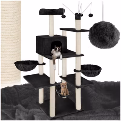 Arbre à chat 165 cm avec griffoir et plateforme d&rsquo;escalade noir