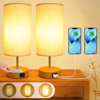 Lampe de Chevet LED Tactile Dimmable marron