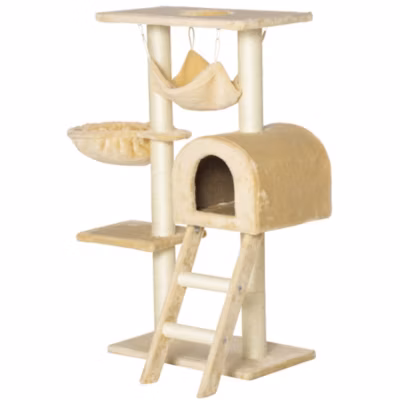Arbre à chat griffoir arbre à grimper tour de jeu stable à plusieurs niveaux centre d&rsquo;activités hauteur 98 cm beige