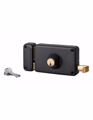Serrure horizontale en applique double entrée à tirage pour porte d&rsquo;entrée, gauche, axe 70mm, 140x88mm, noir, 3 clés – THIRARD