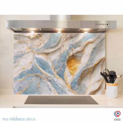 Crédence cuisine fond de hotte Marbre doré 4 – Verre trempé – L 70 cm x H 60 cm – MaCrédenceDéco