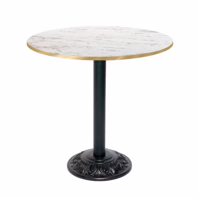 Table style bistrot ronde 70cm calacatta chants laiton  – Restootab