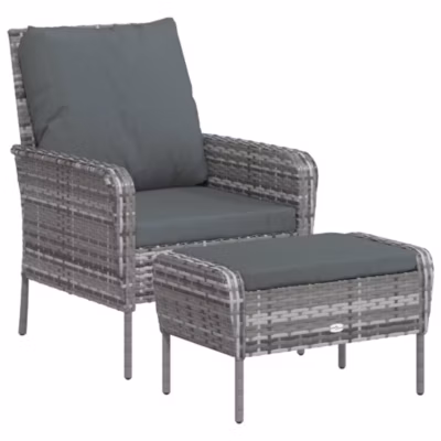 Chaise de jardin avec tabouret gris résine tressée vidaXL