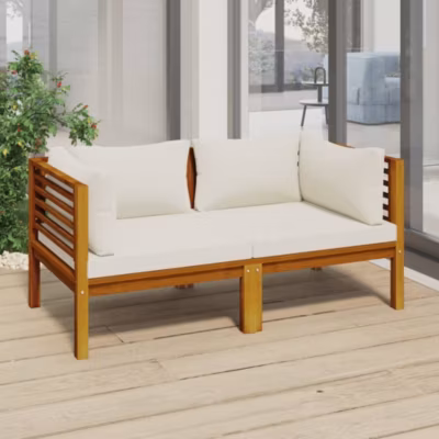 vidaXL Canapé de jardin 2 places et coussin crème Bois d&rsquo;acacia massif
