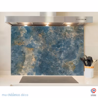 Crédence cuisine fond de hotte Marbre Villarecci – Verre trempé – L 90 cm x H 70 cm – MaCrédenceDéco