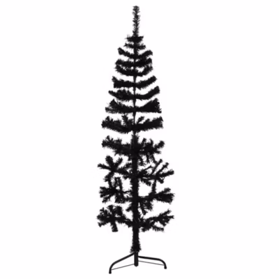 Demi sapin de Noël artificiel mince avec support Noir 120 cm vidaXL