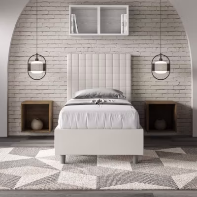 Lit rembourré 80×200 simili cuir blanc Sunny sans sommier