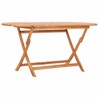 Table de jardin pliable en bois de teck massif – VidaXL – Ovale – 160x80x75 cm – Marron