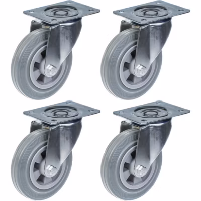 Roulettes pivotantes de 160 mm (6&Prime;) avec bandage en caoutchouc gris, très résistantes, capacité de charge de 540 kg, lot de 4