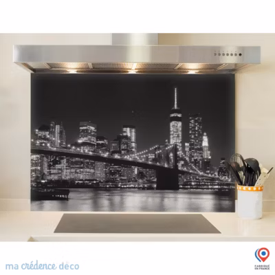 Crédence cuisine fond de hotte New-York Brooklyn – L Verre trempé x H 90 cm – MaCrédenceDéco